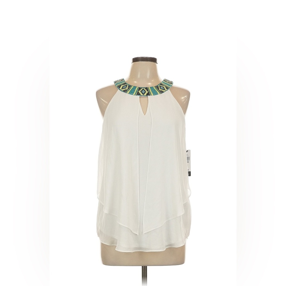 A. Byer Asymmetrical Beautiful & Elegant White and Blue Embellished Blouse NWT